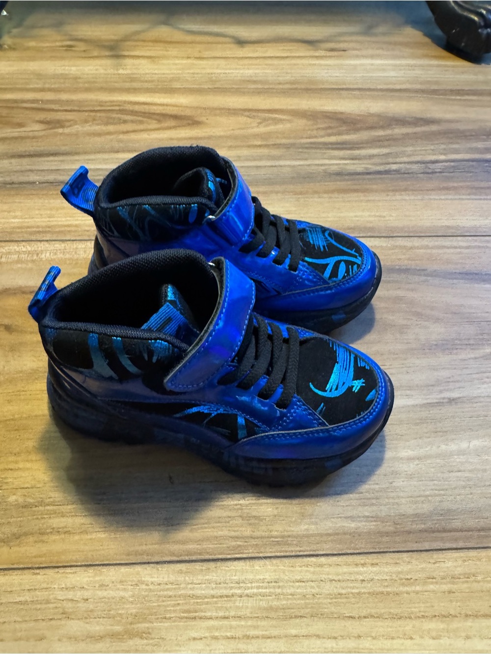 Blue and Black Kids High-Top Sneakers with Hook-and-Loop Strap size 11 1/2